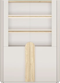 Vitrină cu două uși Amilio 100 cm - cașmir / stejar uleiat / mânere stejar deschis