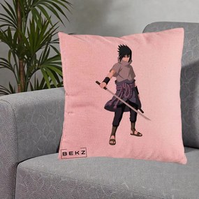 Perna Personalizata Naruto Sasuke Uchiha cu Sabia, 40x40 cm, Roz, Husa Detasabila, Perna Inclusa, BEKZ®