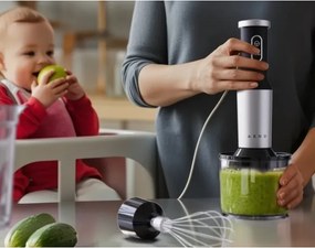 Blender, tocător și mixer 3 în 1 AENO AHB0004B, 1200 W, 0,5 l, 18 viteze, funcție Turbo, motor DC, negru/inoxidabil