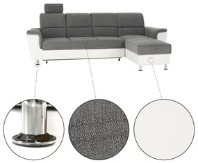 Colţar mic, piele ecologică alb/material textil gri, model dreapta, SANTIAGO COLŢAR MIC