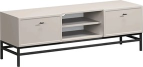 Comodă TV Lorini 150 cm cu sertare - culoare cașmir / mânere tip T-bar și cadru negre