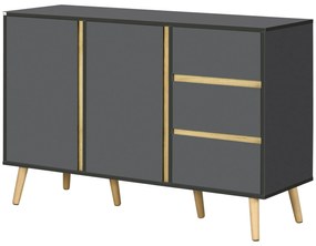 HOMCOM Bufet jos mobilier de depozitare pe picioare stil scandinav 2 usi 3 sertare 120 x 40 x 80 cm gri antracit | Aosom Romania