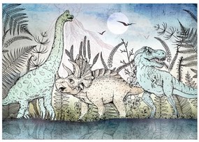 Fototapet - Dinozauri pentru copii mici - Triceratops, Tyranozaur și Diplodok