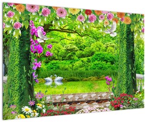 Tablou - Grădina magică cu lebede (90x60 cm)