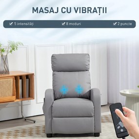 HOMCOM Fotoliu de Masaj cu 8 Moduri și 5 Intensități, Suport pentru Picioare și Telecomandă, 68x88x98 cm, Gri Deschis | Aosom Romania