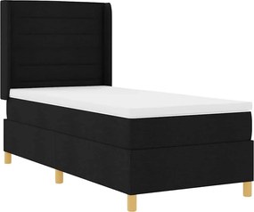 vidaXL Pat cu arcuri cu saltea cu headboard Negru 90 x 190 cm țesătură