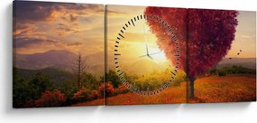 Tablou cu copaci în forma de inimă (cu ceas) (90x30 cm)