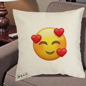Perna Decorativa Emoji cu 3 Inimi, 40x40 cm, Ecru, Husa Detasabila, Perna Inclusa, BEKZ®
