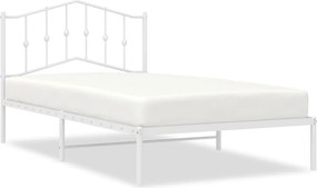 vidaXL Cadru de pat din metal cu tăblie, alb, 107x203 cm