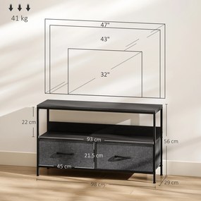 HOMCOM Mobilier pentru Televizor de 47" cu Sertare Pliabile din Material Textil și Raft, 98x29x56 cm, Lemn Natural | Aosom Romania