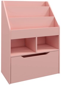 HOMCOM Bibliotecă pentru Copii cu Rafturi, Sertar și Roți, Raft pentru Jucării și Cărți, 60x29.9x90 cm, Roz | Aosom Romania