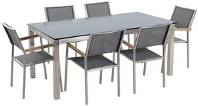 Set de masă pentru grădină Grosso (negru) (6 scaune gri). 1011731