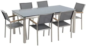 Set de masă pentru grădină Grosso (negru) (6 scaune gri). 1011731