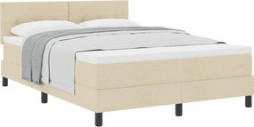 vidaXL Pat cu arcuri cu saltea cu headboard Crem 140 x 190 cm țesătură