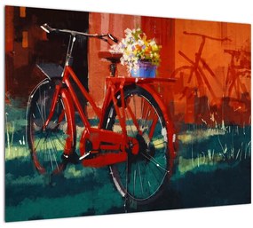 Tablou - Bicicleta roșie, pictură acrilică (70x50 cm)