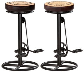 286969 vidaXL Scaune de bar imprimeu pânză 2 buc. negru & maro piele naturală