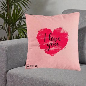 Cadou Romantic - Perna Personalizata I Love You Inima Roz, 40x40 cm, Roz, Husa Detasabila, Perna Inclusa, BEKZ®