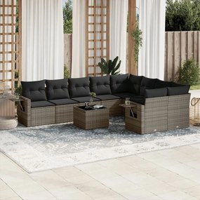 3220649 vidaXL Set mobilier de grădină cu perne, 10 piese, gri, poliratan