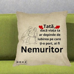 Cadou pentru Tata - Perna Personalizata Tata Nemuritor Baietel, 40x40 cm, Crem, Husa Detasabila, Perna Inclusa, BEKZ®