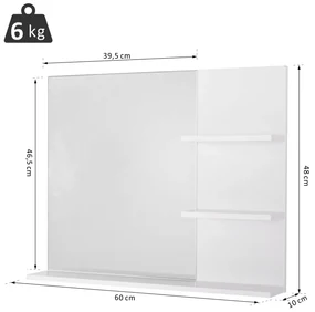 kleankin Dulap Oglindă Baie cu 3 Rafturi Spațiu Depozitare MDF Alb 60x10x48cm | Aosom Romania