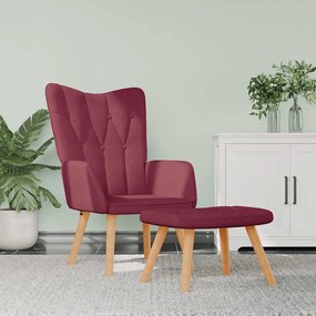 vidaXL Scaun de relaxare cu taburet, roșu vin, textil