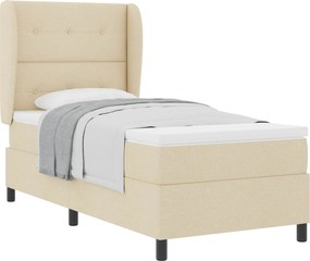 vidaXL Pat cu arcuri cu saltea cu headboard Crem 90 x 190 cm țesătură