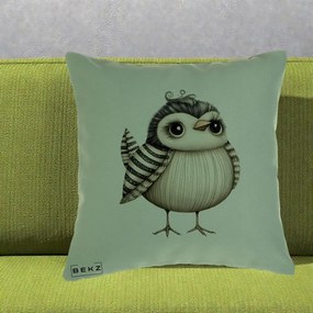 Perna Decorativa Pui Elegant Alb-Negru, 40x40 cm, Verde, Husa Detasabila, Perna Inclusa, BEKZ®