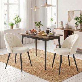 HOMCOM Set 2 Scaune Dining cu Spătar Tip Scoică și Picioare Metalice, Catifea, Crem | Aosom Romania
