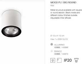 Plafoniera, Spot aplicat diametru 15cm, MOOD PL1 BIG ROUND BIANCO 140872