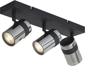 Spot de plafon negru cu sticlă fumurie, cu 3 lumini, rotativ și înclinabil - Gianni