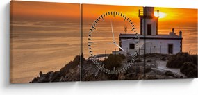 Tablou cu far în apus de soare (cu ceas) (90x30 cm)