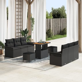 vidaXL Set de Canapea pentru Grădină cu 9 Piese, Perne Negre, din Ratan și Poliester, Acacia