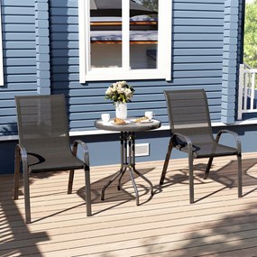 Outsunny Set Mobilier de Grădină din 3 Piese cu Scaune Suprapozabile și Masă din Sticlă, 54x71x93 cm, Gri Închis | Aosom Romania