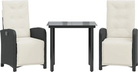 vidaXL Set bistro cu perne, 3 piese, negru, poliratan