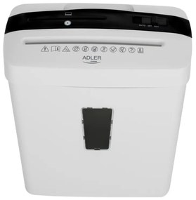 Distrugator de documente Adler AD 1037, 200 W, 13 L, Pana la 22 cm, 6 foi, CD/DVD si card, Pornire/oprire automata, Functie inversa, 69 dB, Alb