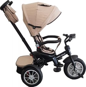 Tricicleta cu copertina Baby Care™ Turbo Bike , Cu far luminos, Roti din cauciuc, Pozitie somn, Pedale si maner pentru parinti, Scaun reversibil cu