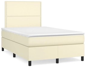 3142775 vidaXL Pat box spring cu saltea, crem, 120x200 cm, piele ecologică