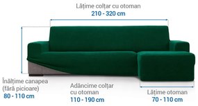 Huse super elastice HARMONIA verzi canapea cu otoman dreapta (l. 210 - 320 cm)