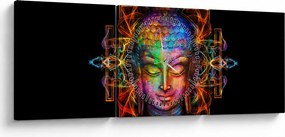 Tablou - Bustul lui Buddha în culori neon (cu ceas) (90x30 cm)