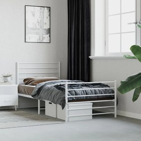 352380 vidaXL Cadru de pat metalic cu tăblie de cap/picioare, alb, 100x190 cm