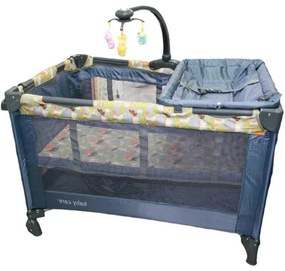 Patut Pliant, Tarc copii Baby Care™ NEST, Pliabil pe 2 Niveluri cu muzica si Masa infasat, Jucarie Carusel cu jucarii din plus, geanta transport, Gri