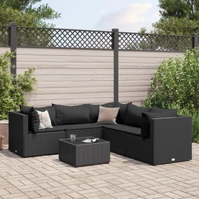 3308131 vidaXL Set mobilier de grădină cu perne, 6 piese, negru, poliratan