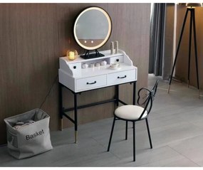 Masa Make-Up 80x147x40 cm Nuanta Alb Negru Oglinda Led
