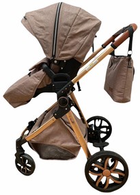 Carucior 3 in 1 cu landou, scoica si geanta, 0-36 luni, Crem - CPC-11-crem