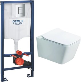 Set rezervor incastrat Grohe Rapid SL cu clapeta cromata Skate Cosmopolitan plus vas WC Rune Jord alb cu capac softclose