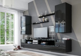 Expedo Set mobilier ELPASO 41 + LED iluminat, negru/negru luciu