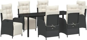 vidaXL Set de masă pentru grădină cu pernă 7 pcs Negru poliratan