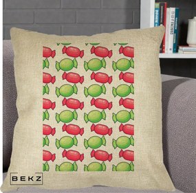 Perna Decorativa Bomboane Craciun Pattern, 40x40 cm, Crem, Husa Detasabila, Perna Inclusa, BEKZ®