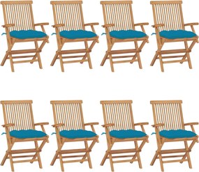 vidaXL Scaune grădină cu perne albastru deschis 8 buc. lemn masiv tec