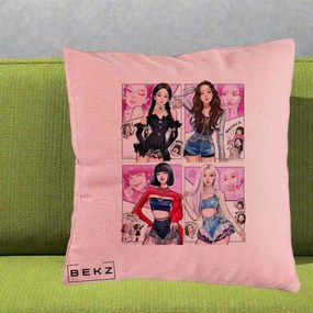 Perna Personalizata K-pop BLACKPINK Fanart Manga Benzi Desenate 4 Membre, 40x40 cm, Roz, Husa Detasabila, Perna Inclusa, BEKZ®